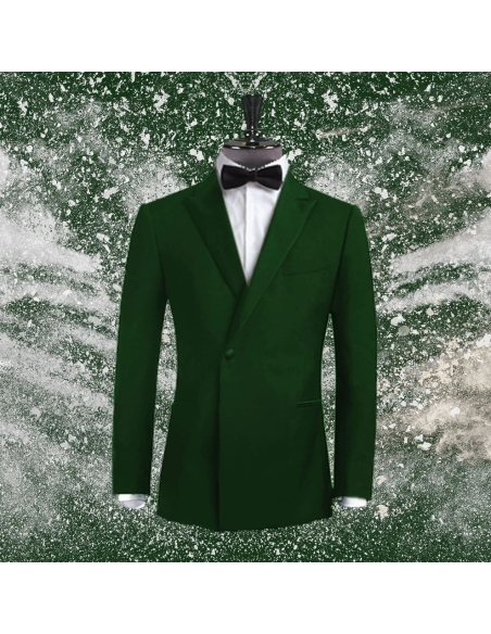 Smoking croisé 1 bouton col châle vert foncé