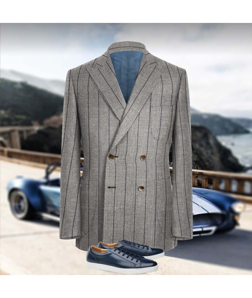 veste croisée été gris rayures