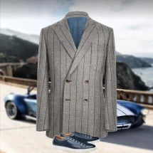 veste croisée été gris rayures | Costume Privé Paris