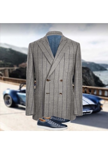 veste croisée été gris rayures