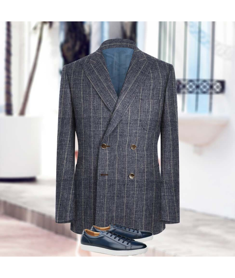 veste croisée été bleu denim rayures