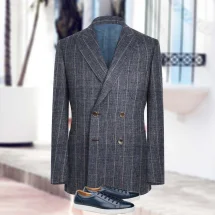 veste croisée été bleu denim rayures | Costume Privé Paris