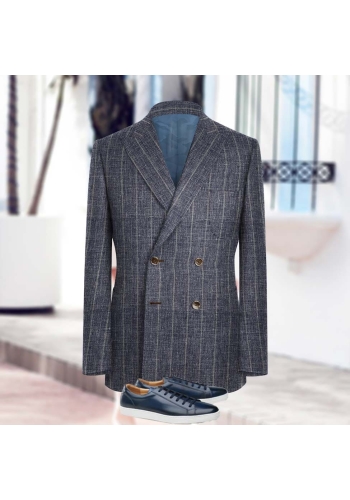 veste croisée été bleu denim rayures