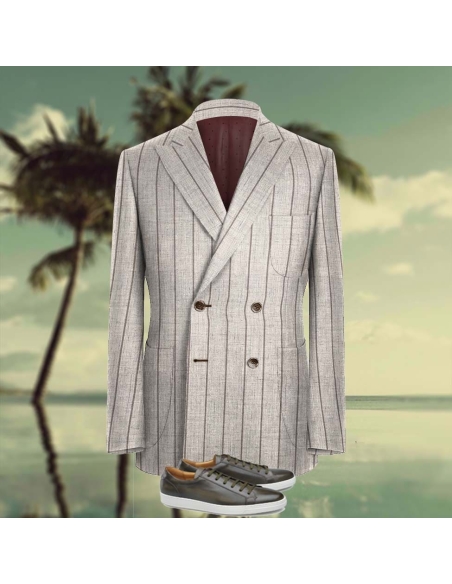 veste croisée été beige rayures marron