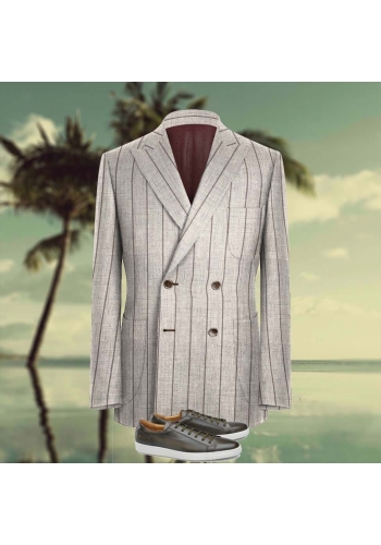 veste croisée été beige rayures marron