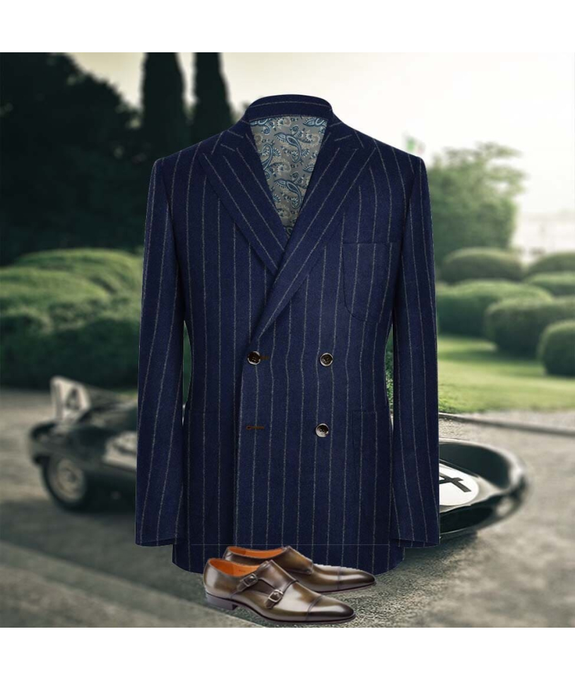 veste croisée bleu rayures gris - Style élégant pour hommes.