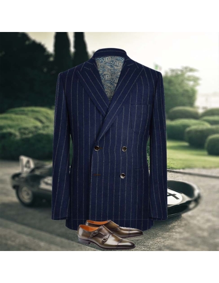 veste croisée bleu rayures gris - Style élégant pour hommes.