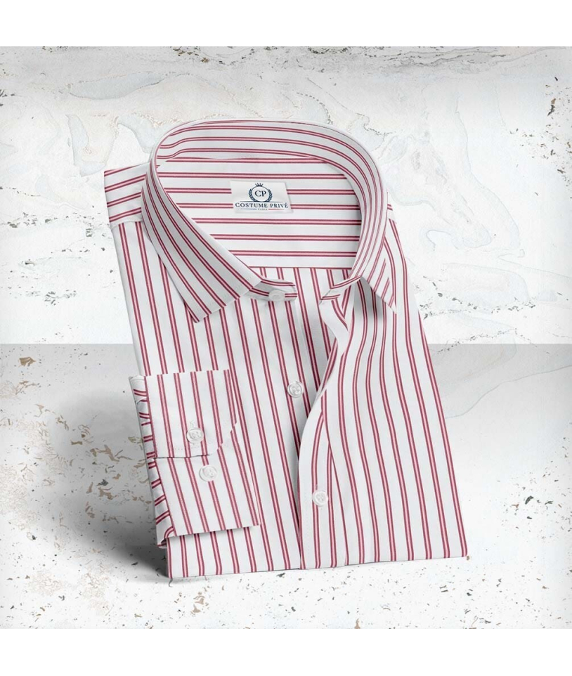 Chemise blanche à double rayure rouge - Style élégant pour hommes