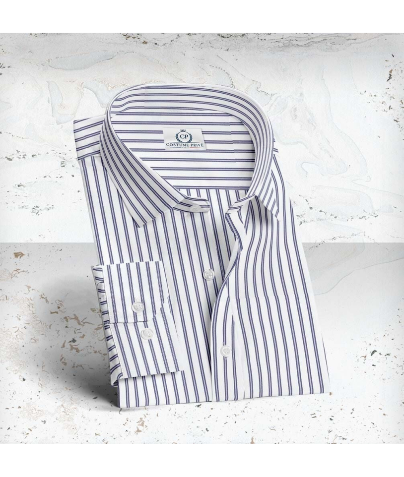 Chemise blanche à double rayure bleue - Style élégant pour hommes