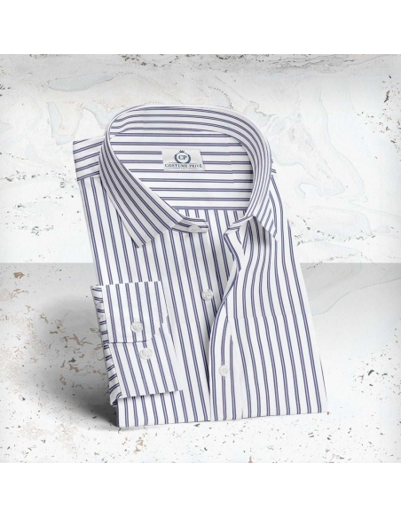 Chemise blanche à double rayure bleue | Costume Privé Paris