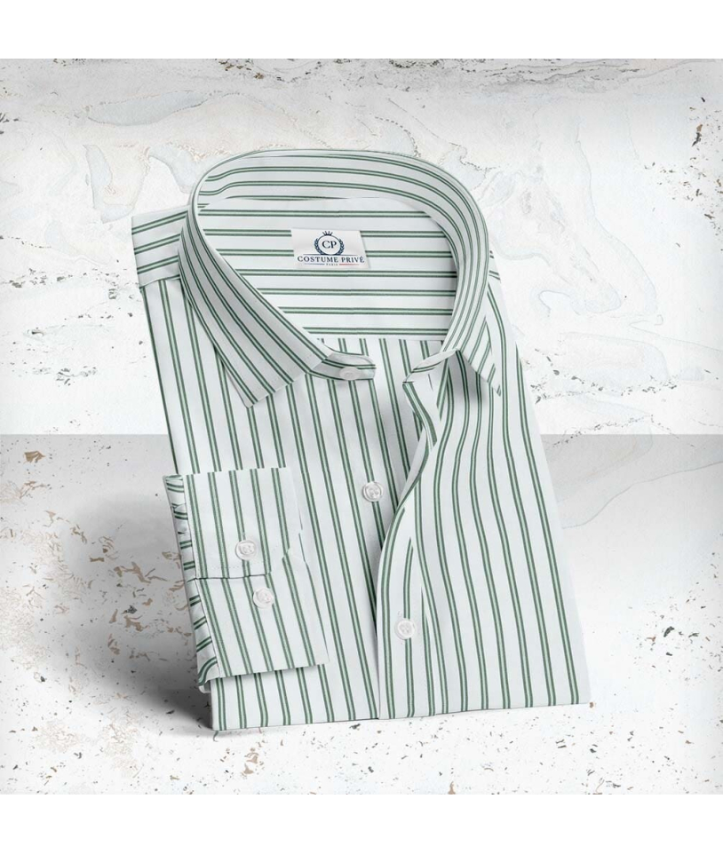 Chemise blanche à double rayure verte - Style élégant pour hommes