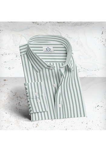 Chemise blanche à double rayure verte - Style élégant pour hommes