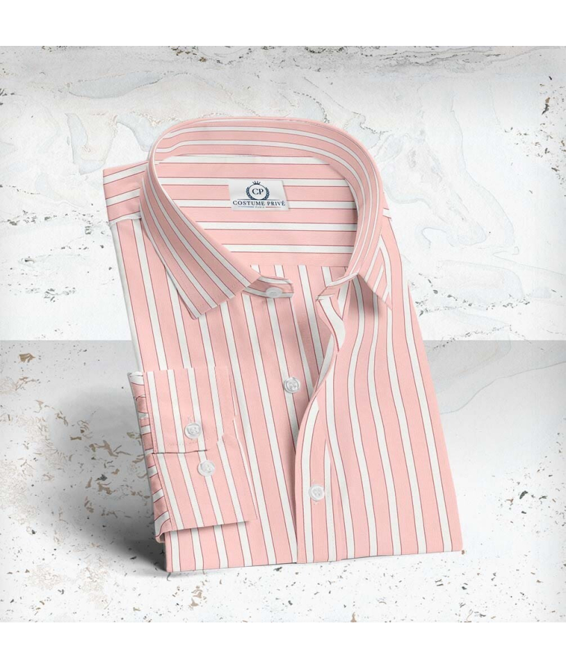 Chemise rose à rayures blanches - Style élégant pour hommes et femmes.
