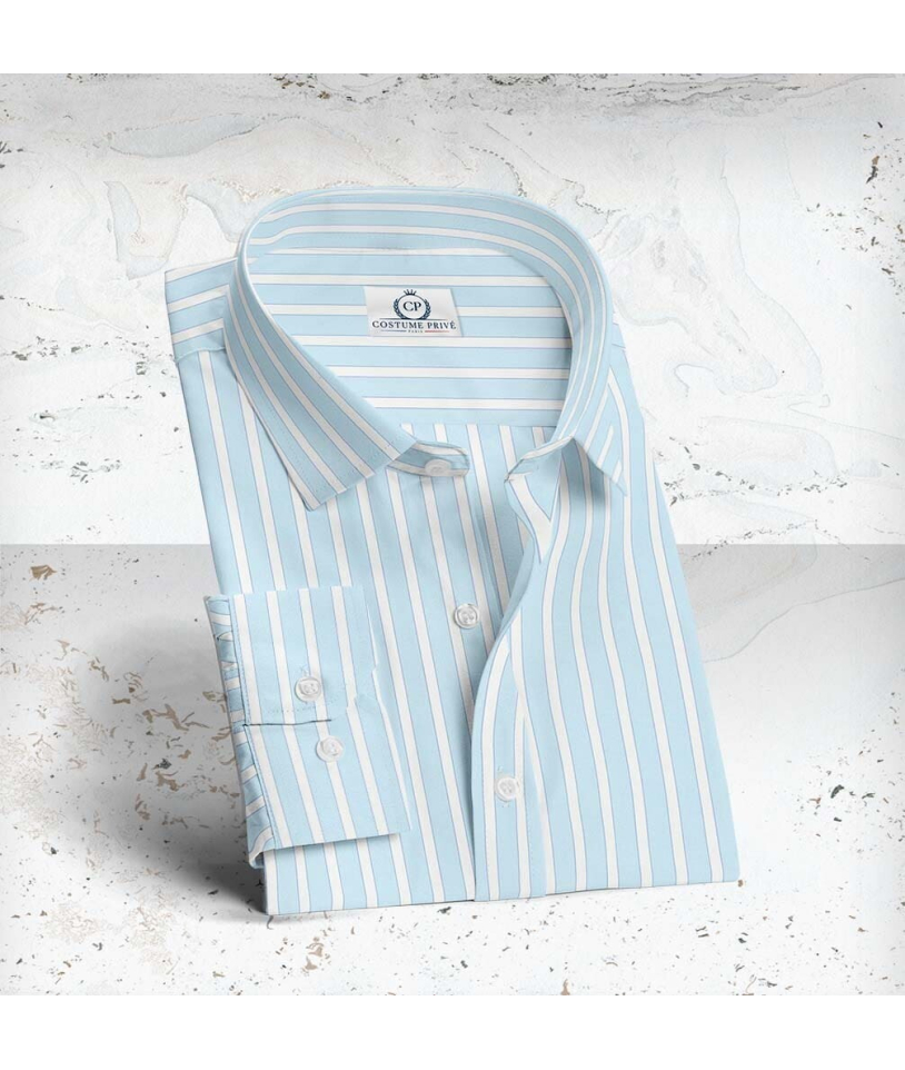 Chemise bleu ciel à rayures blanches - Style élégant pour hommes