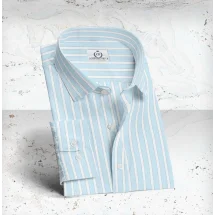 Chemise bleu ciel à rayures blanches | Costume Privé Paris