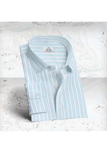 Chemise bleu ciel à rayures blanches - Style élégant pour hommes