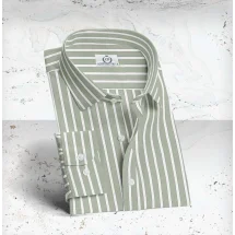 Chemise vert olive à rayures blanches | Costume Privé Paris