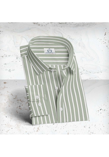 Chemise vert olive à rayures blanches - Style élégant pour hommes.
