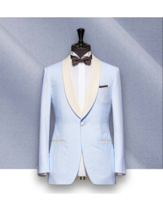 Smoking bleu ciel col châle - élégance assurée