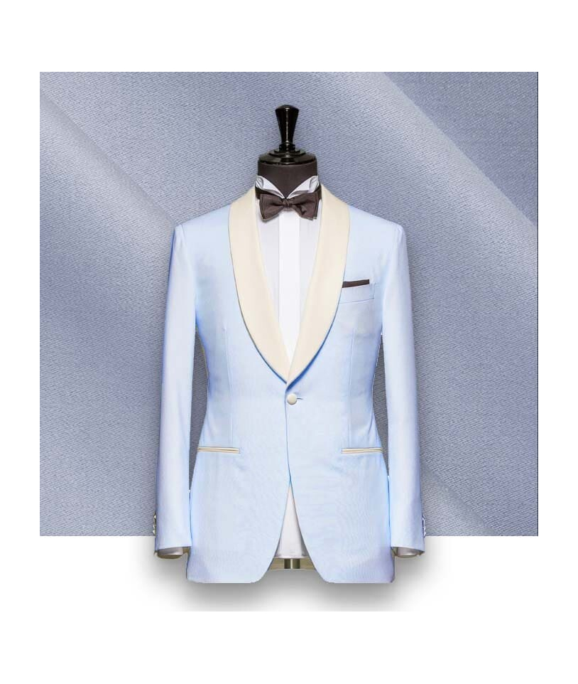 Smoking bleu ciel col châle - élégance assurée