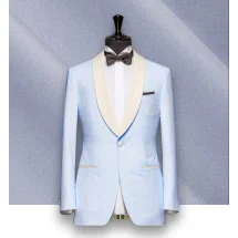 Smoking bleu ciel col châle - élégance | Costume Privé Paris