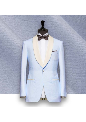 Smoking bleu ciel col châle - élégance assurée
