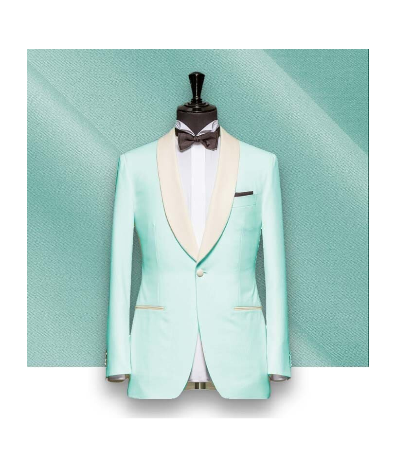 Smoking bleu Celadon col châle - élégance et raffinement pour vos soirées