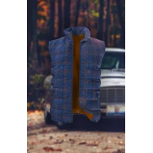 Doudoune bleu carreaux orange | Costume Privé Paris