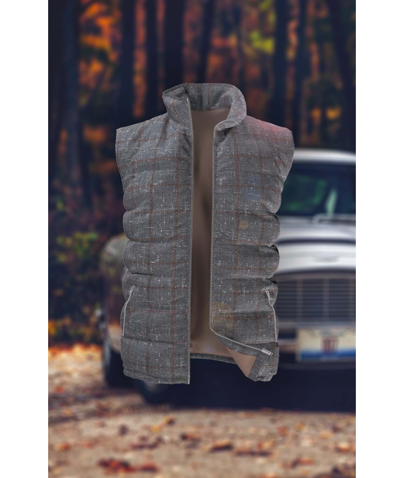 Doudoune grise carreaux marron