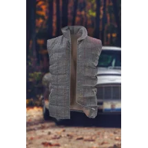 Doudoune grise carreaux marron | Costume Privé Paris