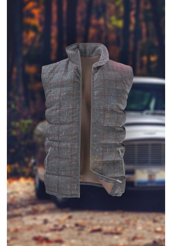 Doudoune grise carreaux marron