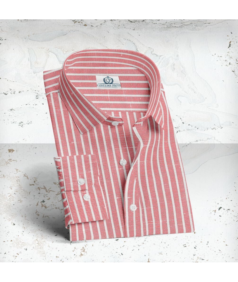 Chemise Rouge à Rayures Blanches - Style Élégant pour Hommes et Femmes.