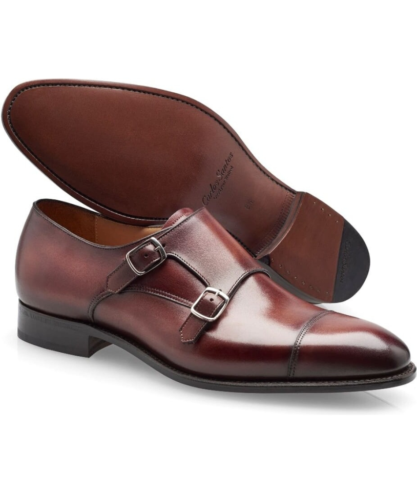 Chaussures double boucle bordeaux patiné