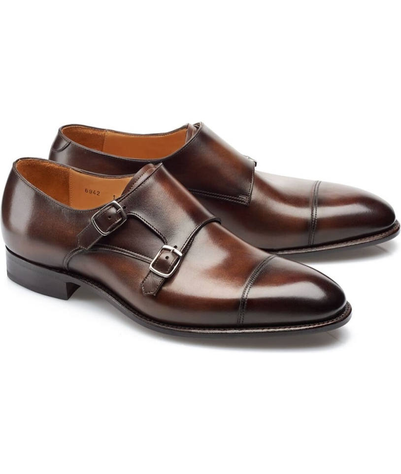 Chaussures double boucle marron patiné