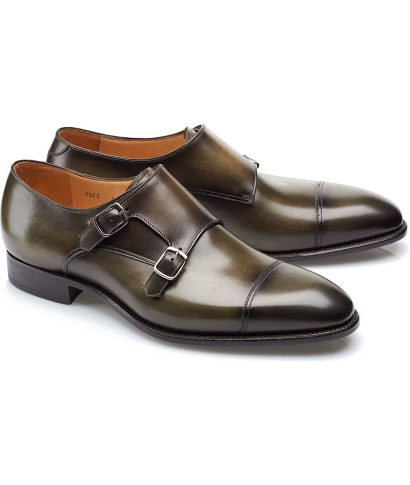 Chaussures double boucle vert patiné