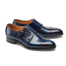 Chaussures double boucle bleu patiné — Costume Privé Paris