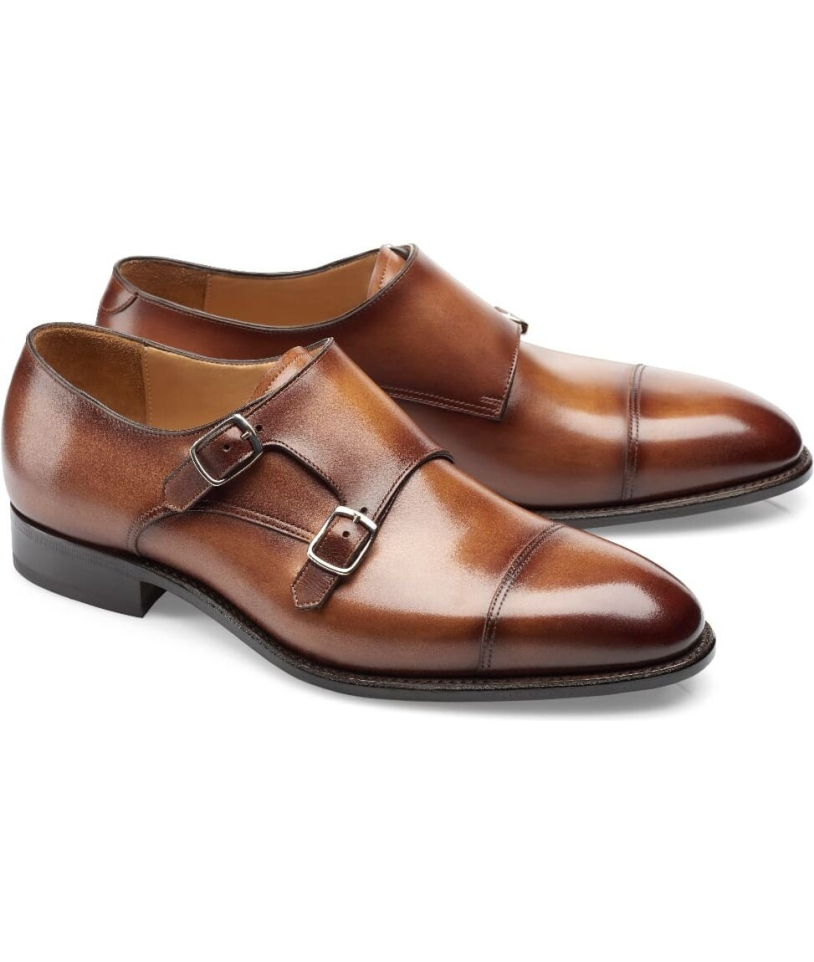 Chaussures double boucle cognac patiné