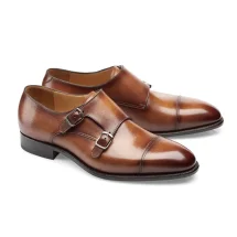 Chaussures double boucle cognac patiné — Costume Privé Paris