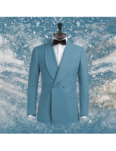 Smoking croisé 2 boutons col châle bleu clair