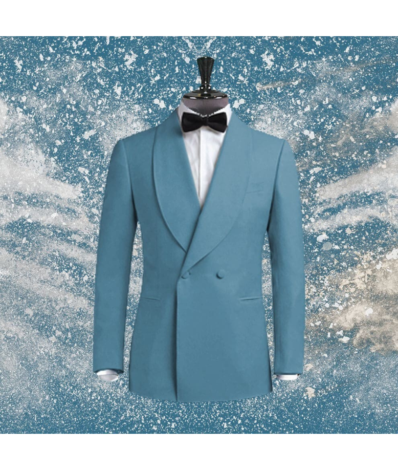 Smoking croisé 2 boutons col châle bleu clair