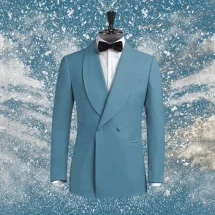 Smoking croisé 2 boutons col châle bleu | Costume Privé Paris