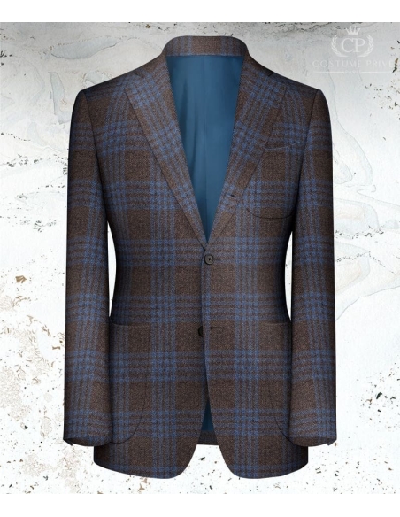 Veste large carreaux marron bleu