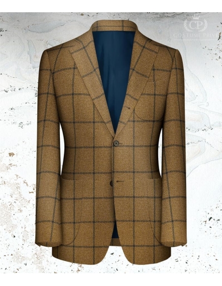 Veste marron clair carreau bleu