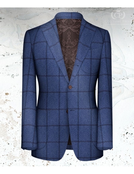Veste bleu moyen large carreau