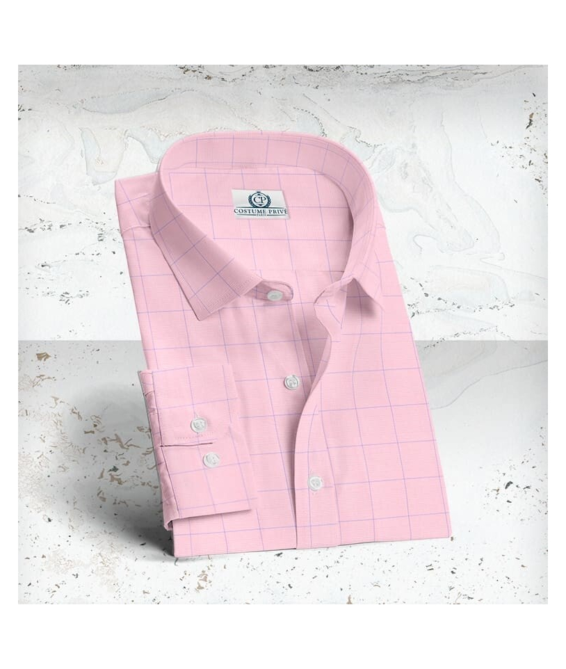Chemise à carreaux rose et bleu