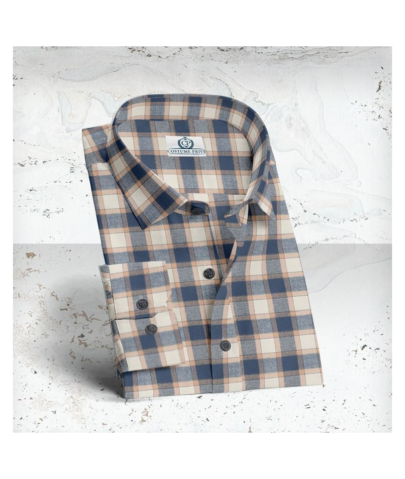 Chemise carreaux beige