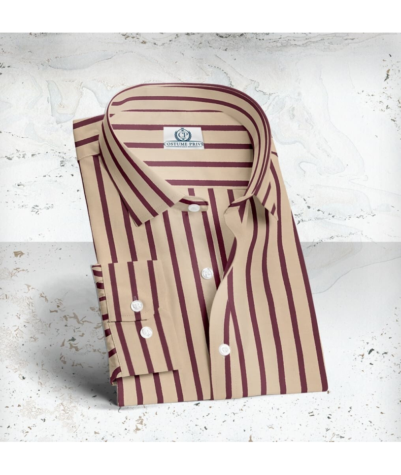 Chemise Velours Beige rayé