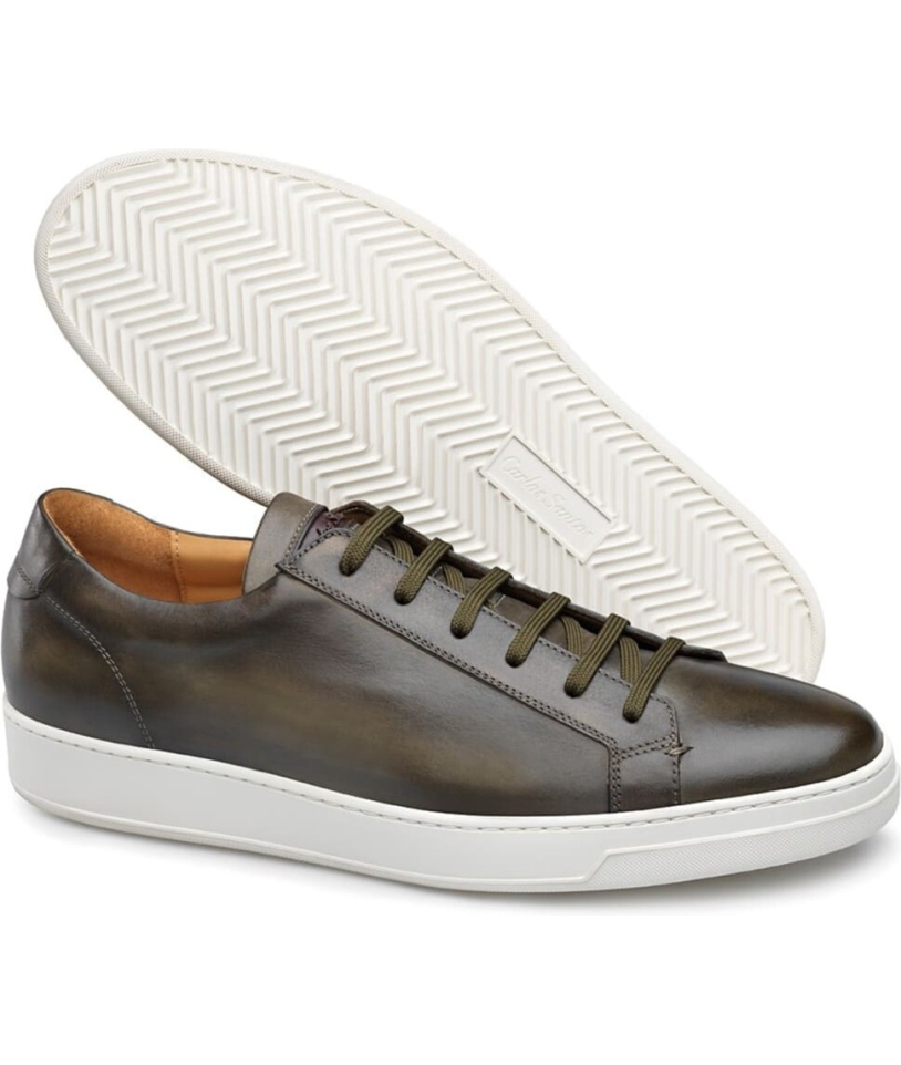 Baskets cuir vert patiné : l'élégance premium à vos pieds