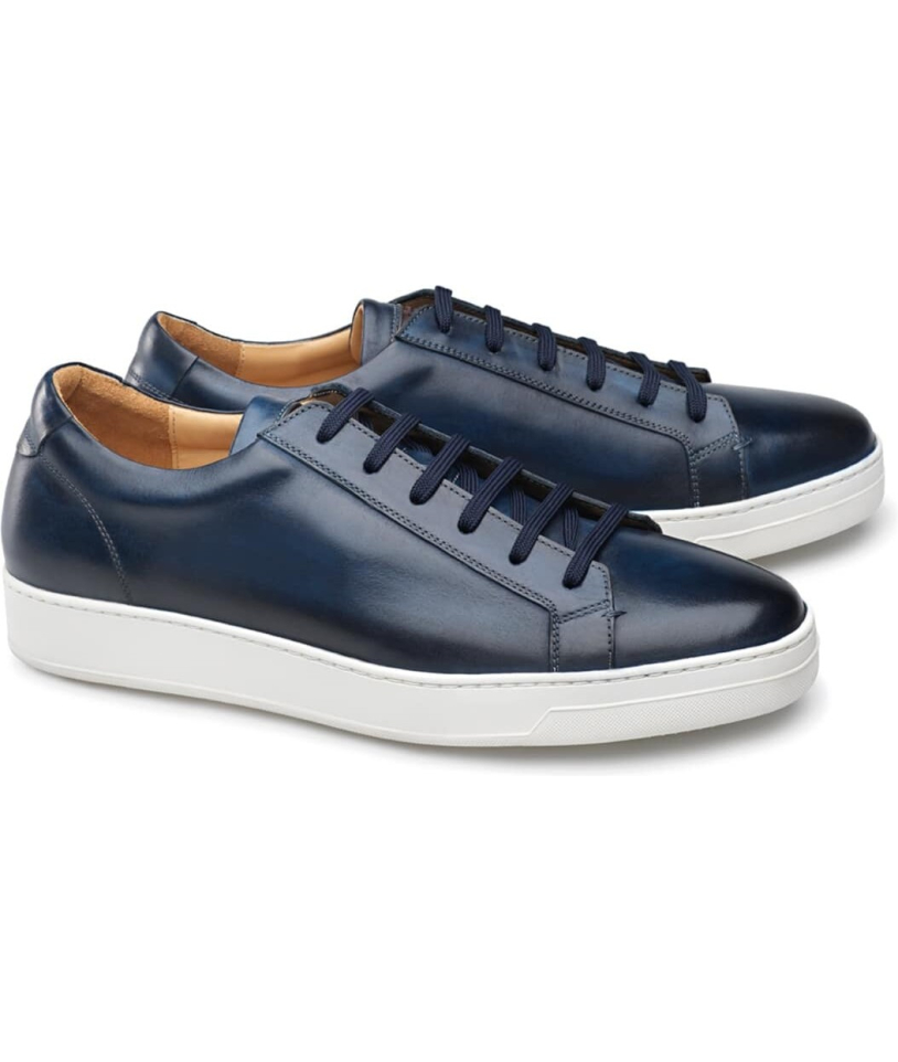 Baskets cuir bleu patiné – Marque Premium – Fait main |