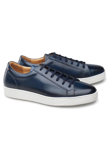 Baskets cuir bleu patiné toutes saisons | Costume Privé Paris